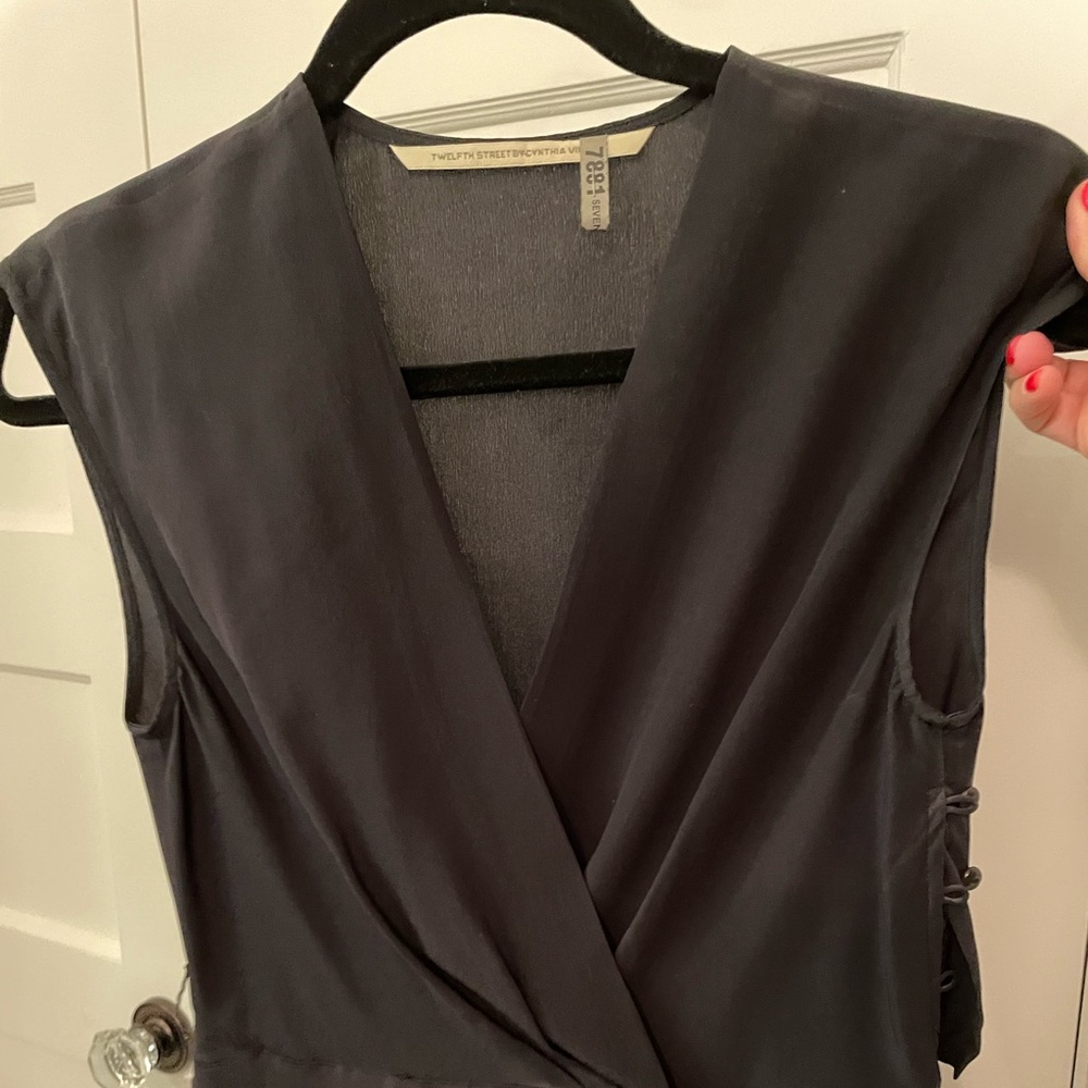 100% black silk mini dress with gorgeous neckline detail
